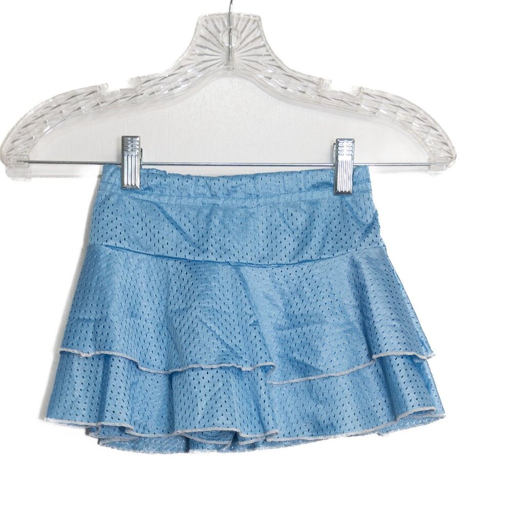 Girls Light Blue Size 4 Tiered Ruffle Skirt With Elastic Waistband & Perforated